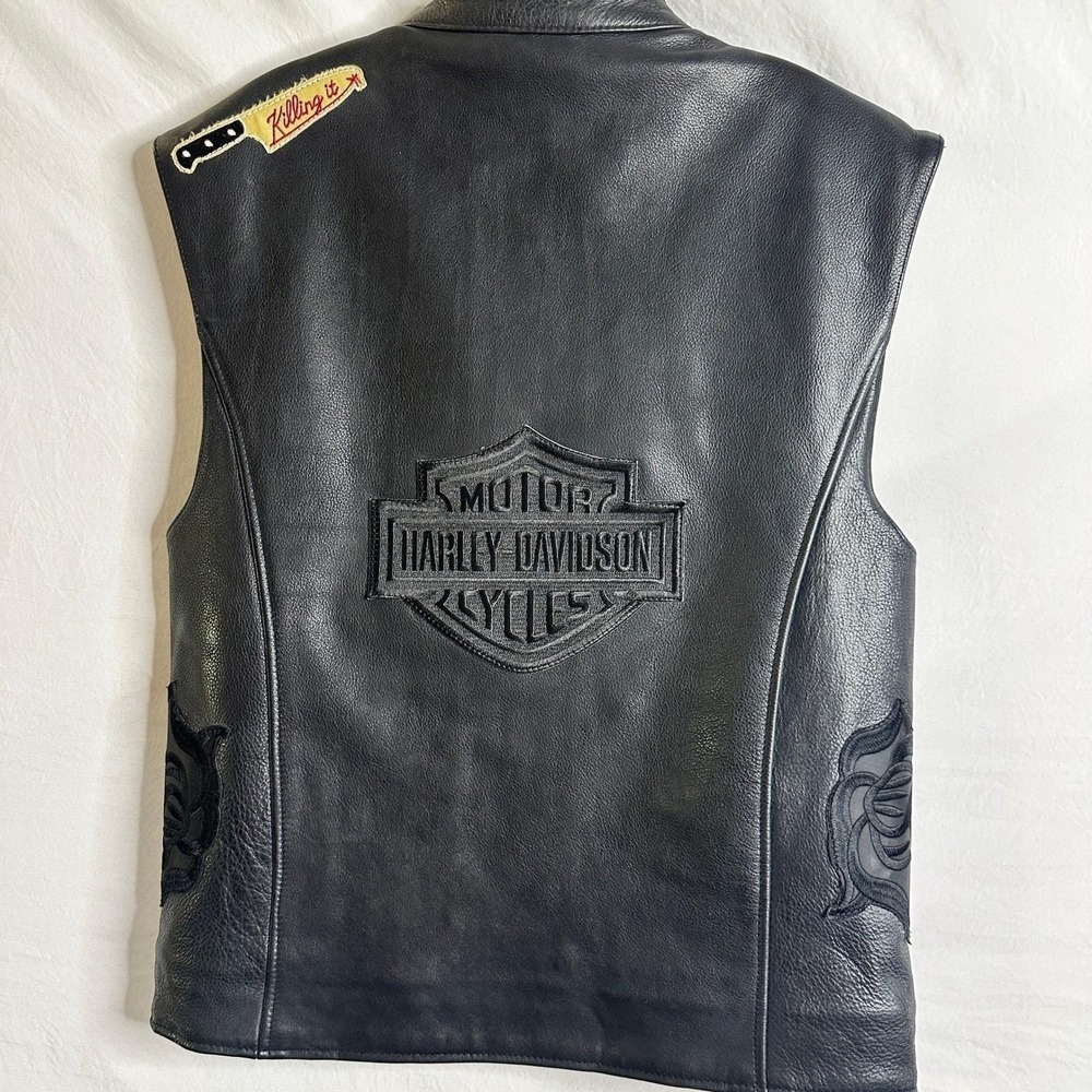 HARLEY DAVIDSON Small Custom Eagle Leather Biker Motorcycle Vest HD Patches S - Picture 3 of 16